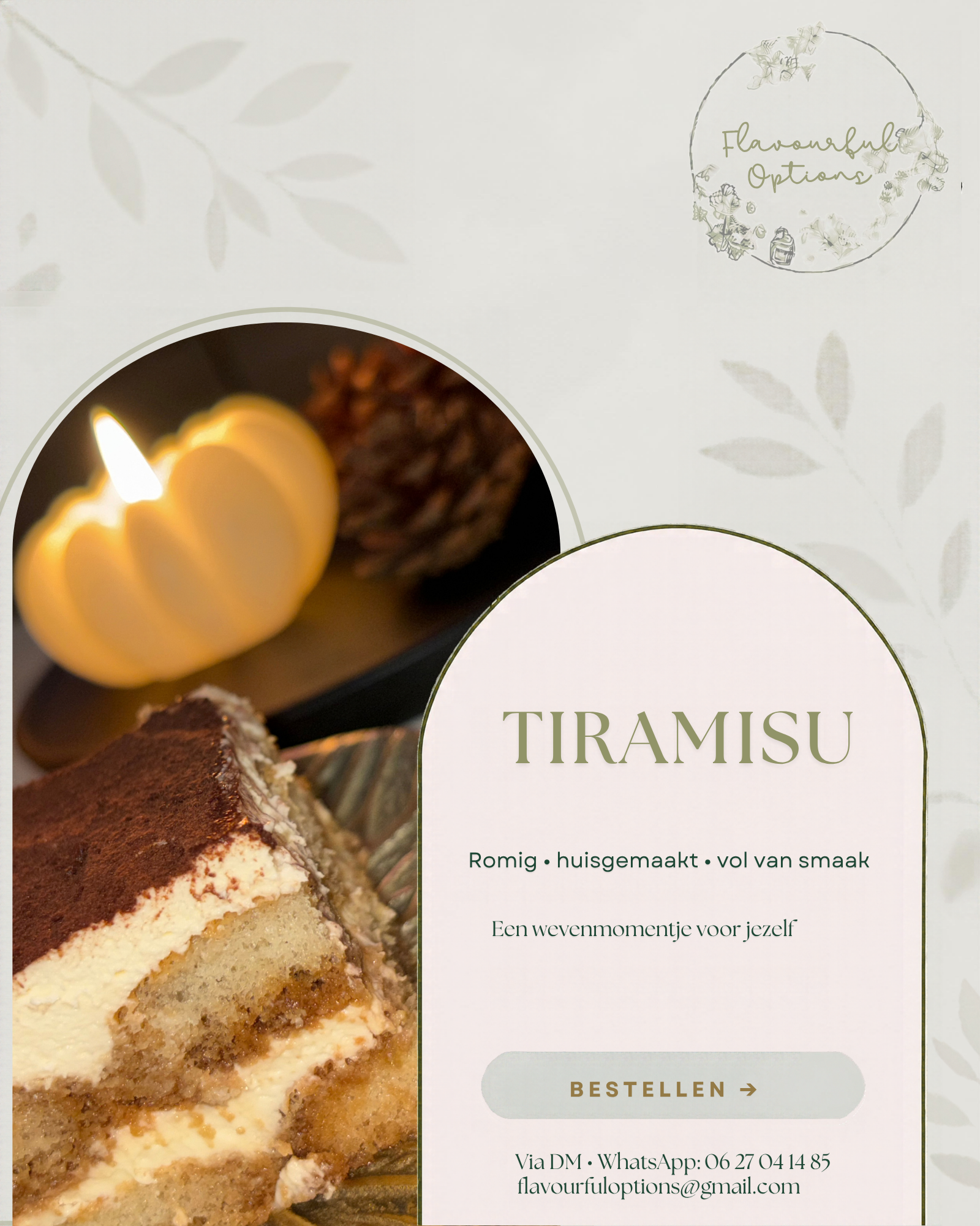 Uitsnede van een tiramisu-post voor Flavourful Options