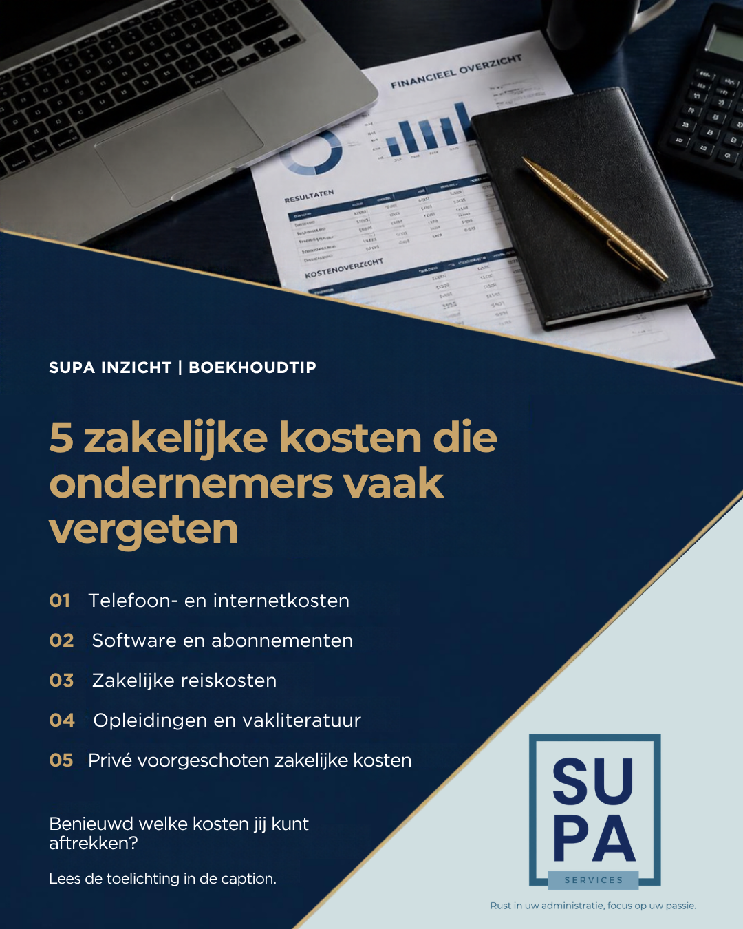 Uitsnede van een boekhoudtip-template voor SUPA Services